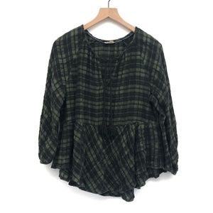 Anthro Holding Horses Green Plaid Top - Size M